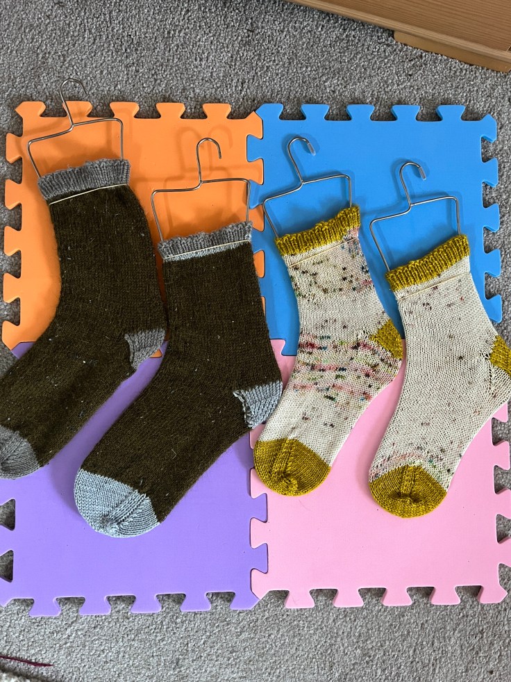 Gift socks on sock blockers