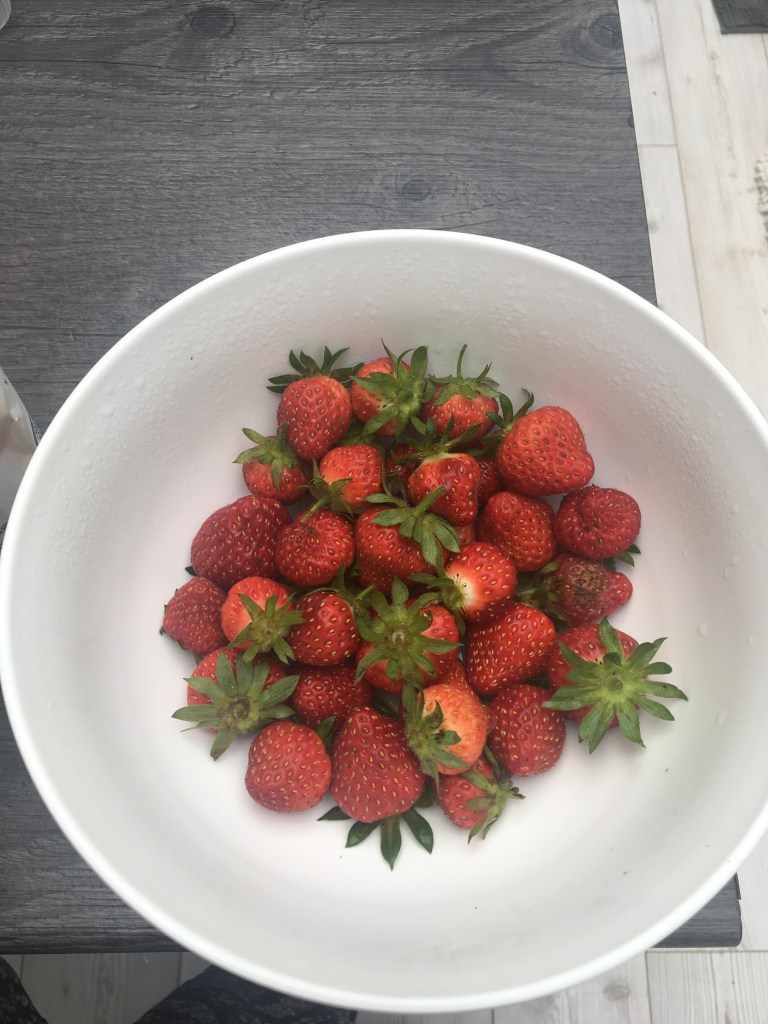Strawberries in a white bowl