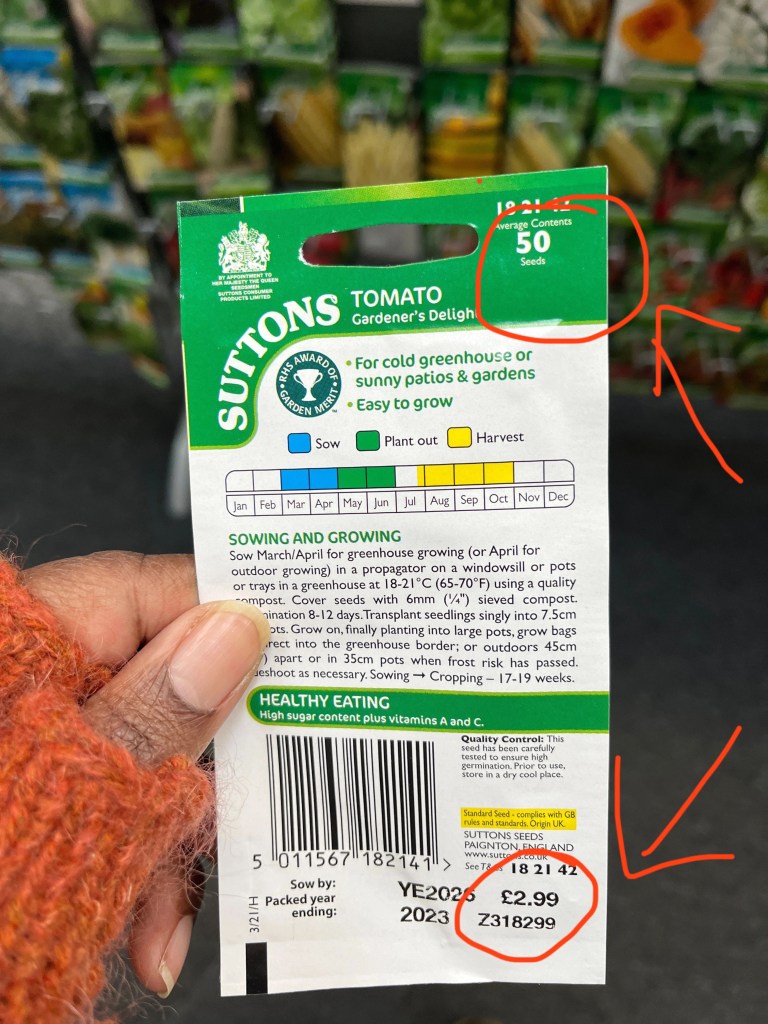A packet of 50 tomato seeds